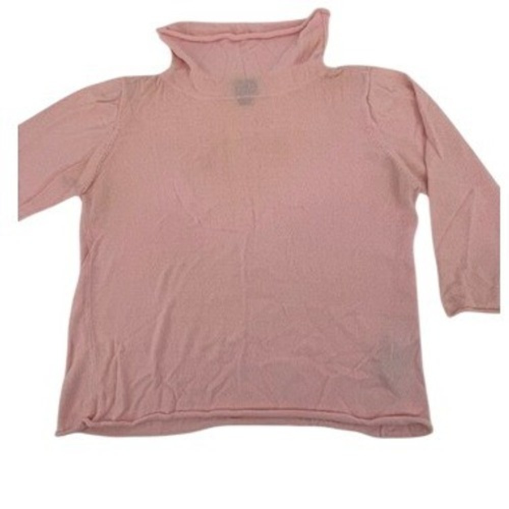Eileen Fisher Funnel Neck Sweater Womens Large Pink 3/4‎ Sleeve Rayon Knit Top